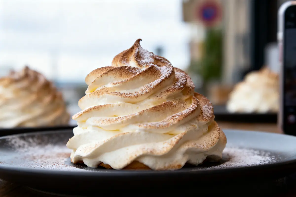 pexels-michal-pech-213601-757318 (1) Chou à la crème chantilly sur assiette noire, décoré de sucre glace, arrière-plan flou.