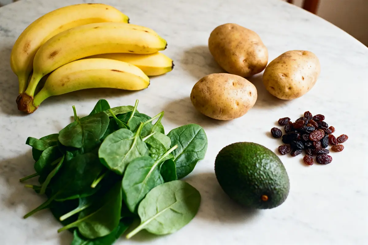 pexels-michal-pech-213601-757318 (1) Bananes, pommes de terre, épinards, avocats, raisins secs sont des aliments à éviter avec du potassium
