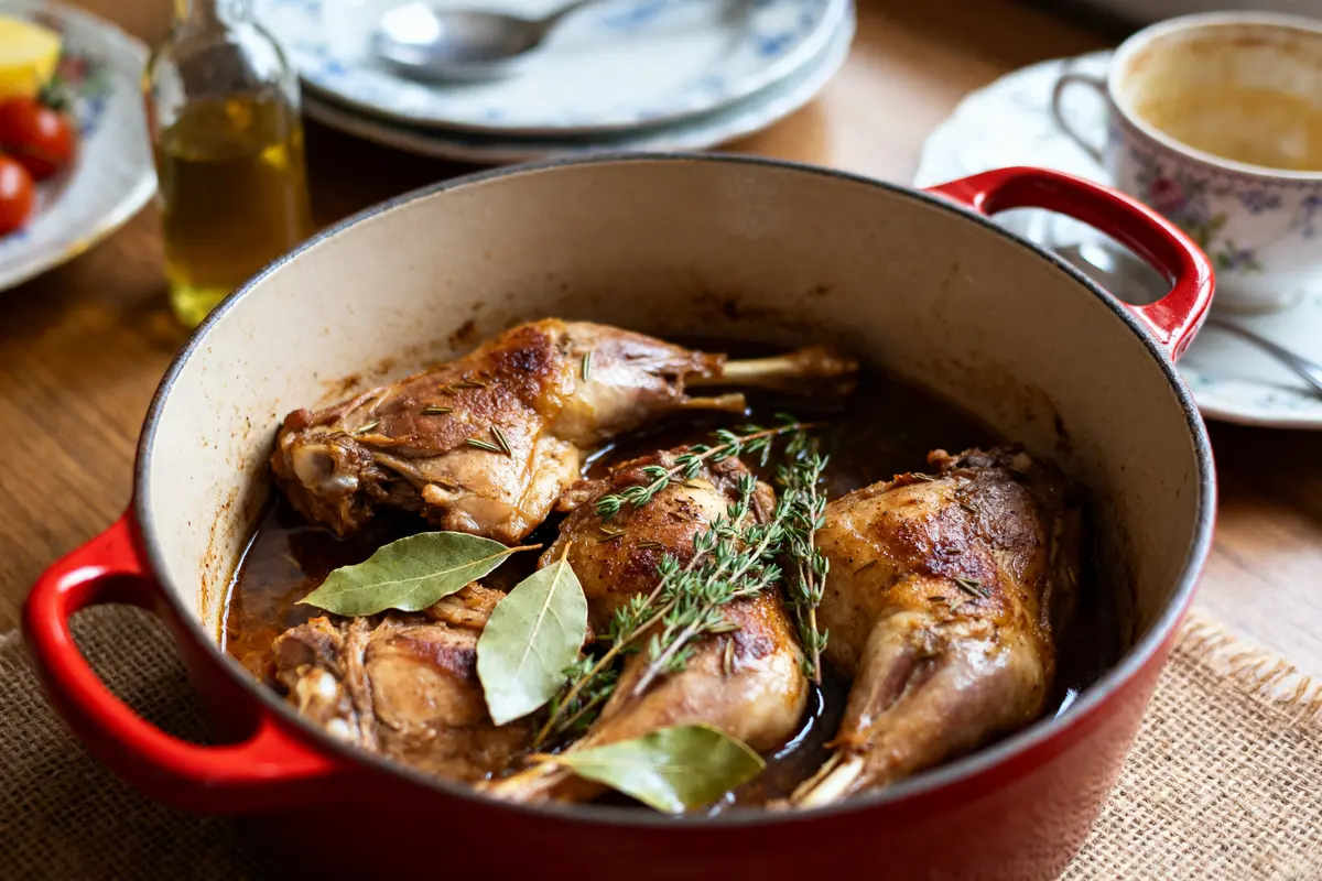 pexels-michal-pech-213601-757318 (1) Lapin en cocotte rouge avec herbes, selon recette de lapin cocotte façon grand-mère