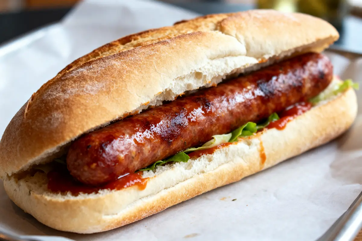 pexels-michal-pech-213601-757318 (1) Pain baguette garni de saucisse grillée et salade pour un sandwich merguez savoureux