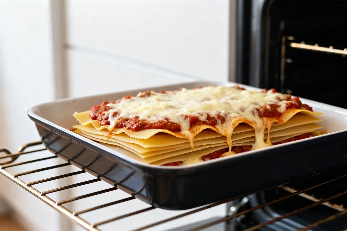 pexels-michal-pech-213601-757318 (1) Lasagne en cours de cuisson au four avec sauce tomate et fromage fondant temps de cuisson de lasagne