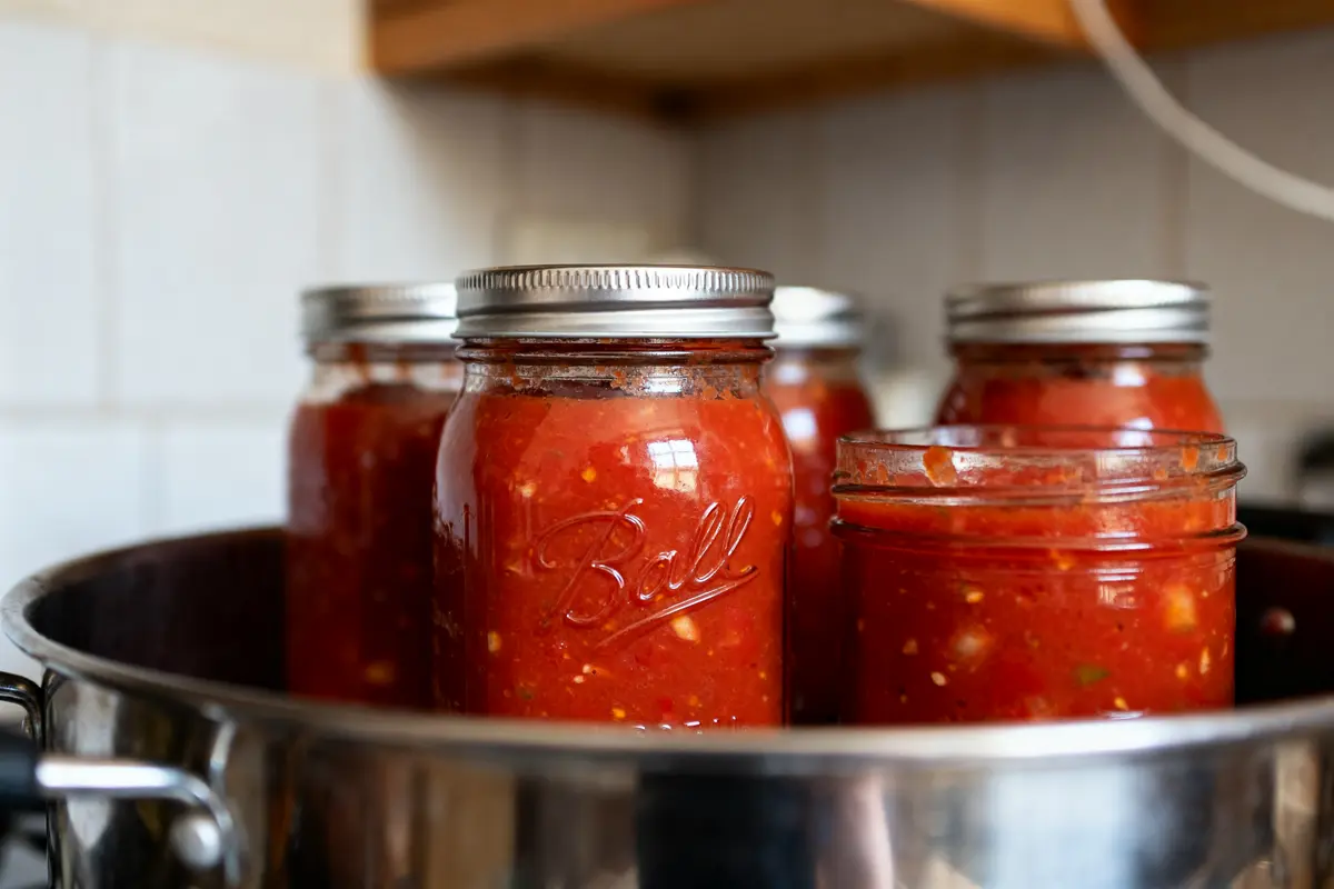 pexels-michal-pech-213601-757318 (1) Bocaux de sauce tomate stérilisés dans une marmite indiquant le temps de stérilisation optimal