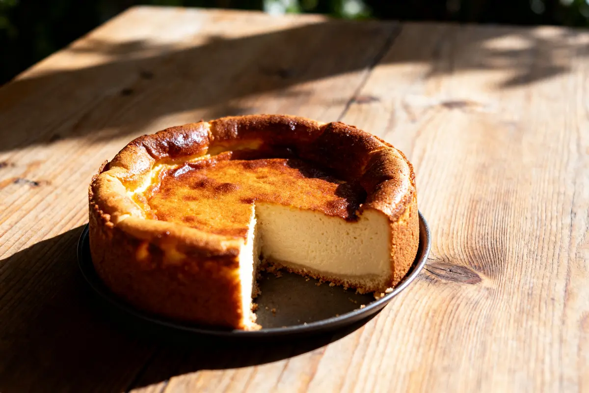pexels-michal-pech-213601-757318 (1) Part de véritable far breton nature présentée sur une table en bois éclairée par le soleil