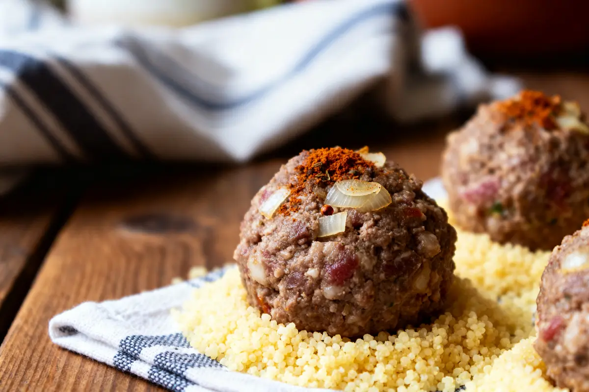 pexels-michal-pech-213601-757318 (1) Boulettes pour couscous sur lit de semoule garnies d'oignons et paprika