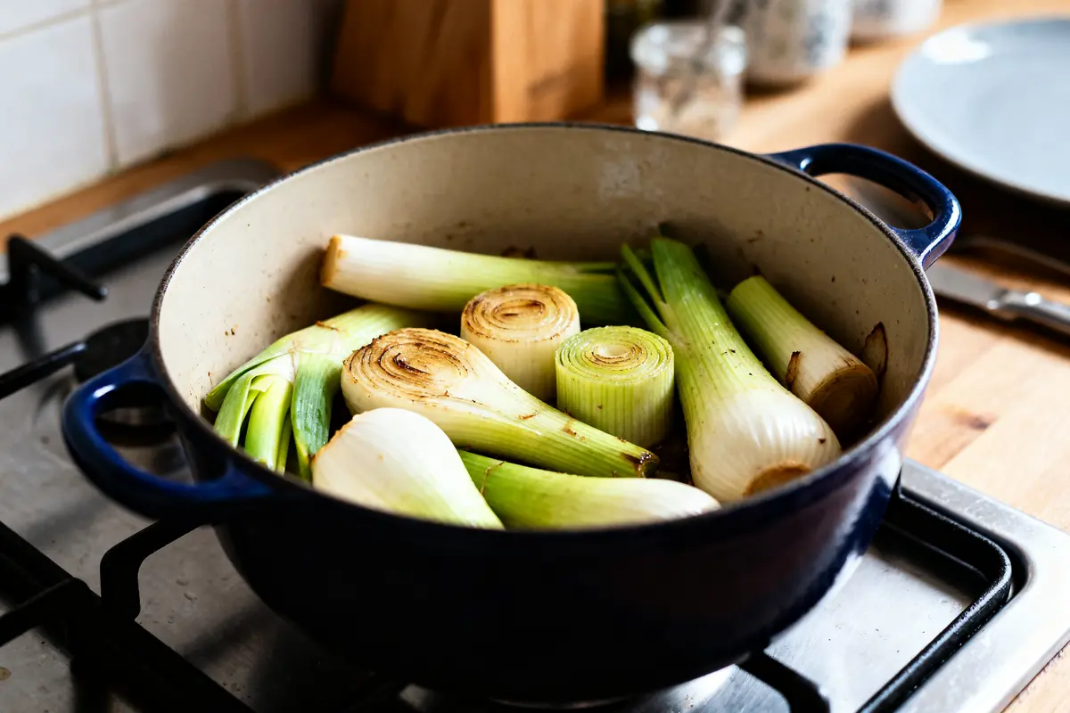 pexels-michal-pech-213601-757318 (1) Poireaux froids dans une cocotte sur cuisinière indiquant le temps de cuisson des poireaux